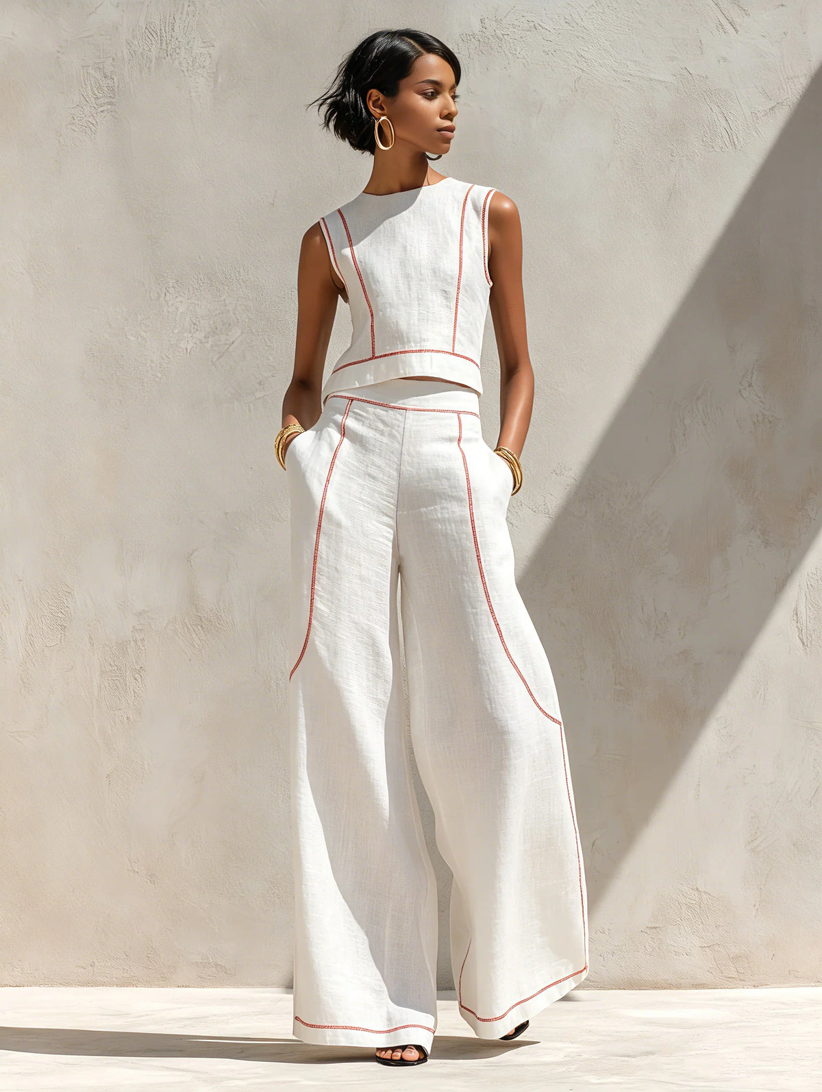 Conjunto de lino con costuras en contraste