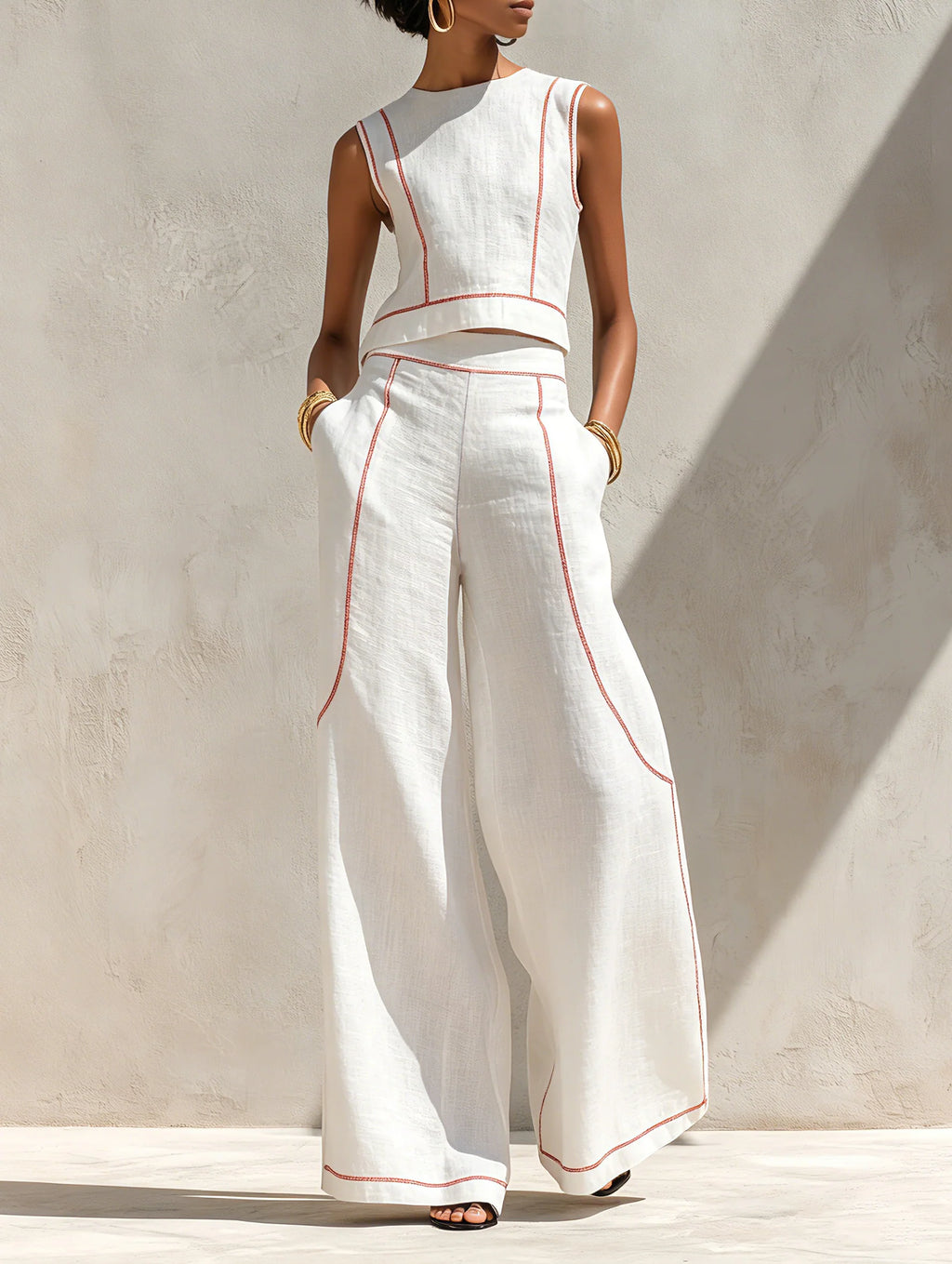 Conjunto de lino con costuras en contraste