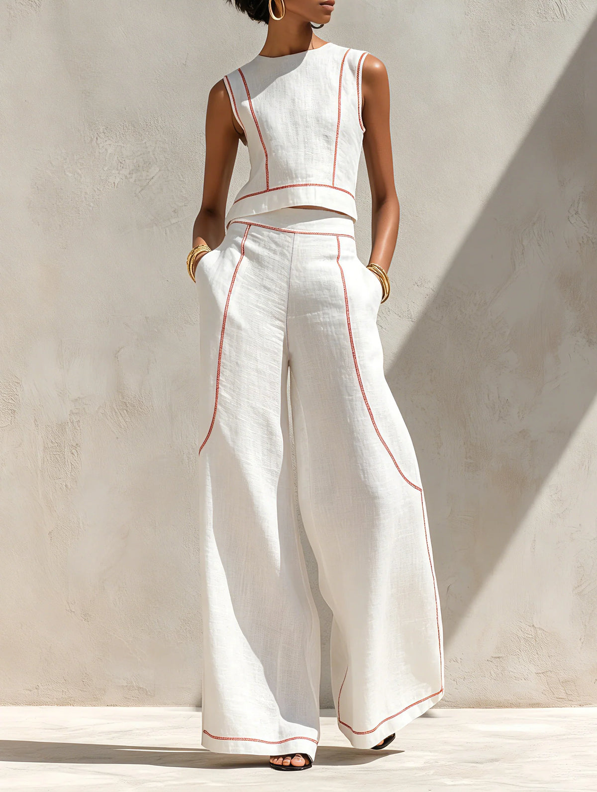 Conjunto de lino con costuras en contraste