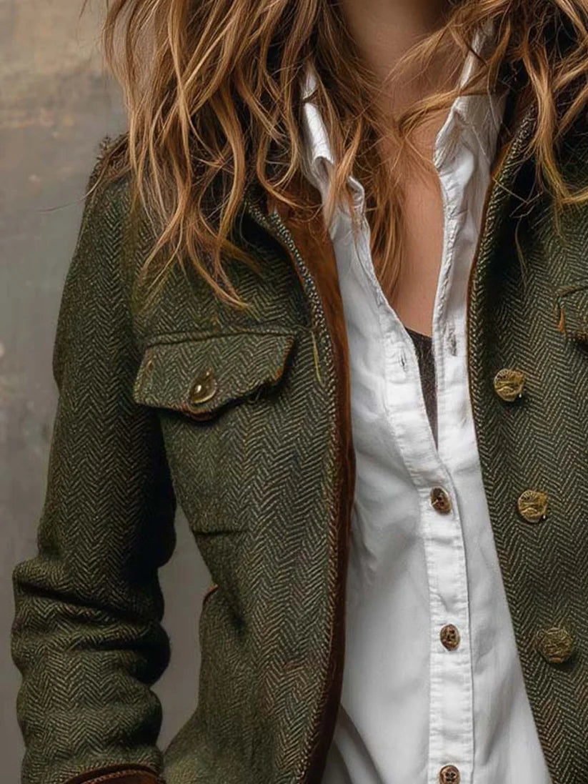 Dolores - Blazer de Sarga con Ribete en Contraste
