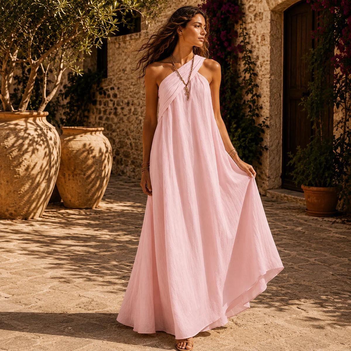 Vestido Largo Cruzado Mediterráneo