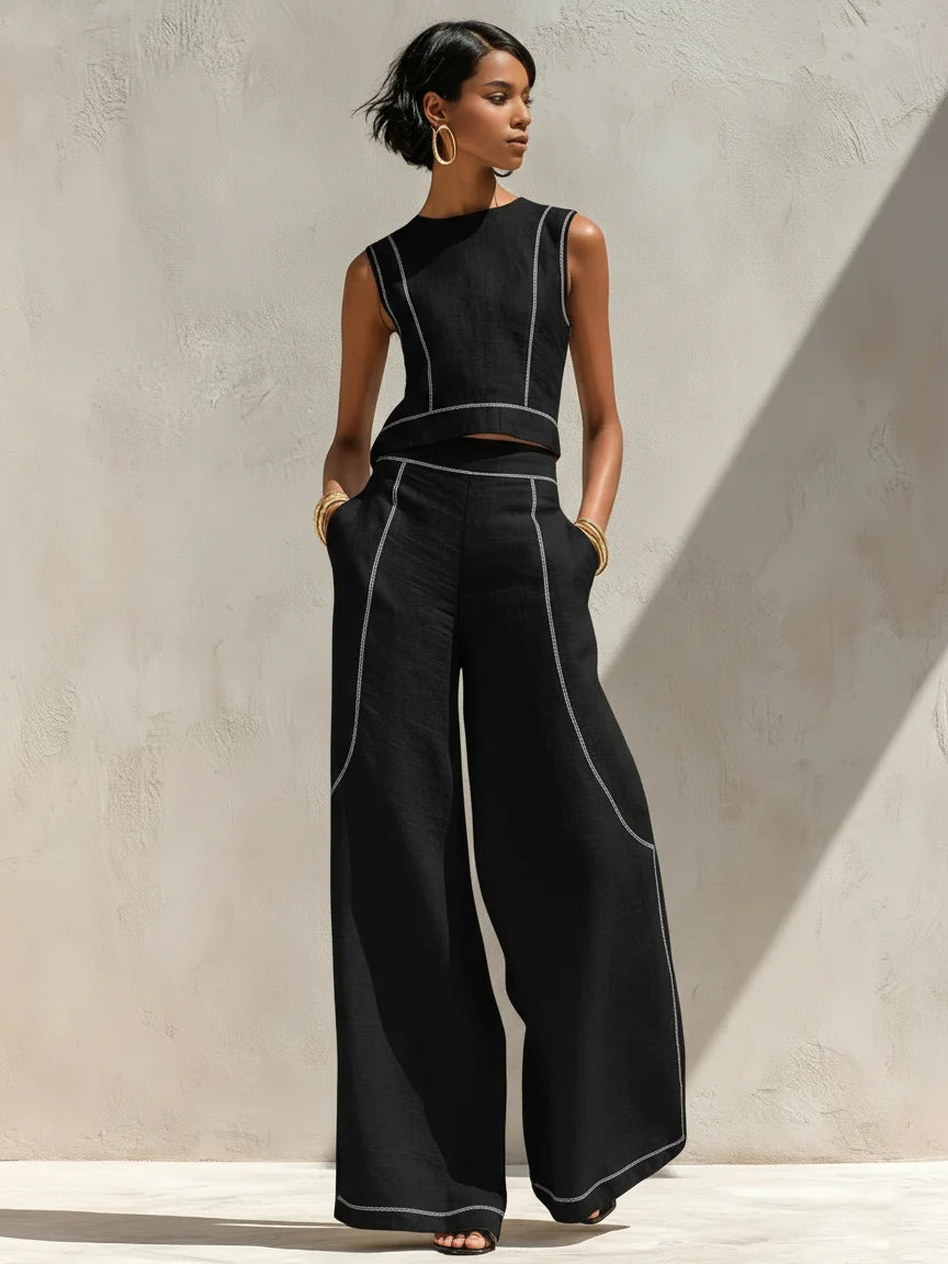 Conjunto de lino con costuras en contraste