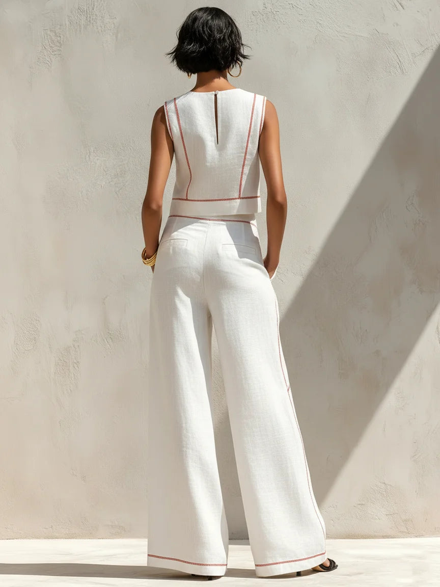 Conjunto de lino con costuras en contraste