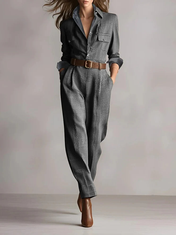 Anna | Conjunto de camisa y pantalón a cuadros monocromáticos