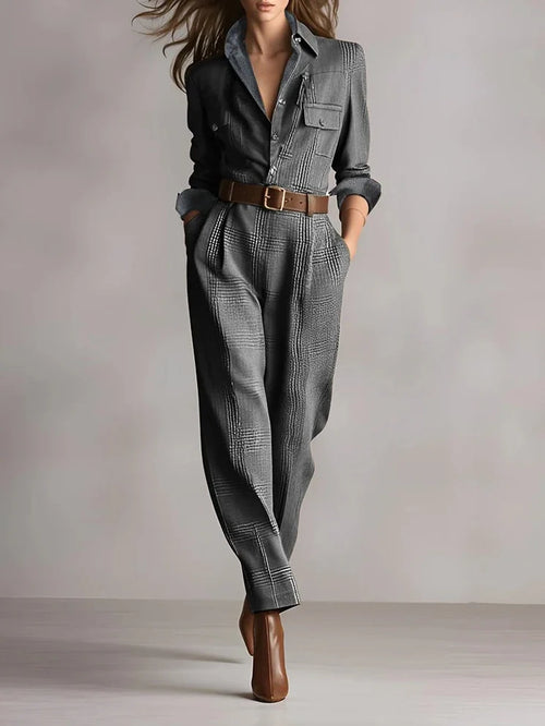 Anna | Conjunto de camisa y pantalón a cuadros monocromáticos