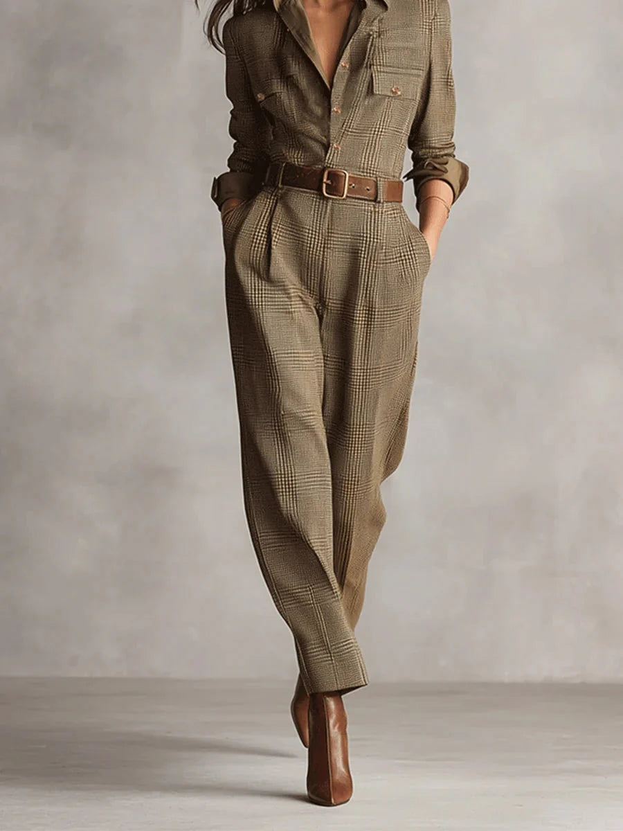 Anna | Conjunto de camisa y pantalón a cuadros monocromáticos
