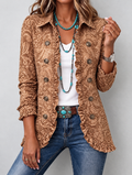 Chaqueta Mujer Paisley Marrón con Volantes y Botones.