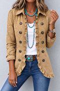 Chaqueta Mujer Estilo Boho Paisley Camel con Volantes y Botones