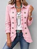 Chaqueta Mujer Cuadros Vichy Rosa con Volantes.