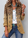 Chaqueta Mujer Leopardo Camel con Volantes y Botones